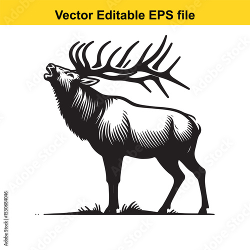 Majestic Bull Elk Bugle Vector Illustration