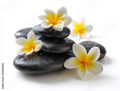 Zen-Inspired Massage Stones With White Blossoms