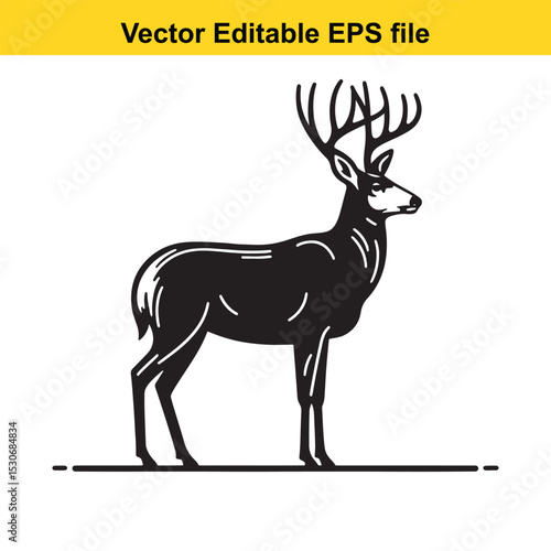 Majestic Mule Deer Buck in Black and White Vector Illustration