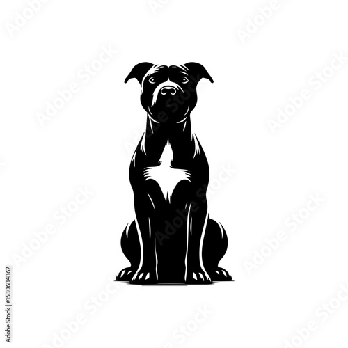 Bold pitbull silhouette logo with commanding presence featuring uplifted head and attentive eyes in monochrome
