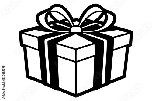 Elegant valentine gift box line art design isolated on transparent background
