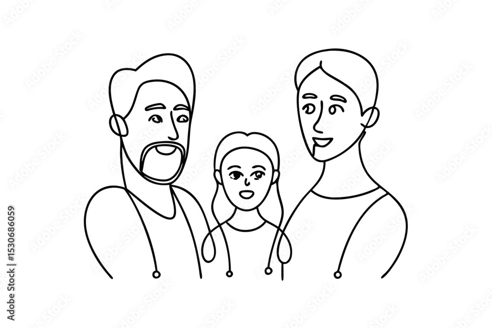 Happy family illustration continuous line art style isolated on transparent background Happy family illustration continuous line art style isolated on transparent background