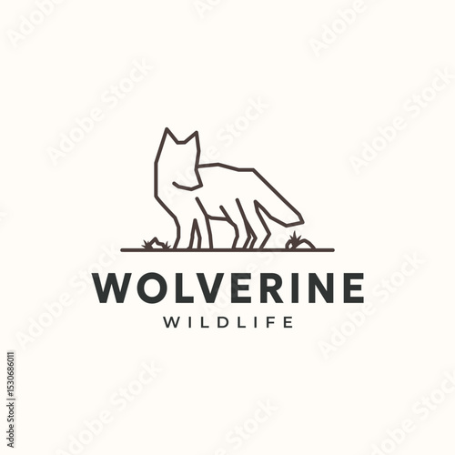 wild wolf outdoor line logo vector minimalist illustration design, fox mascot logo design
