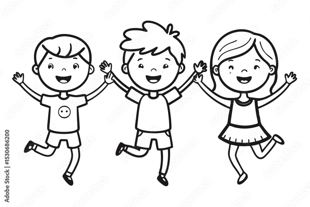 Joyful children jumping with raised hands illustration isolated on transparent background Joyful children jumping with raised hands illustration isolated on transparent background