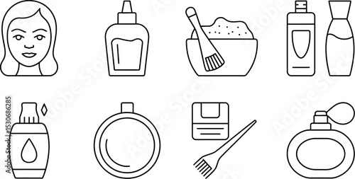 Skincare beauty products outline vector illustration set beauty routine cosmetics facial treatment collection editable stock vector illustration