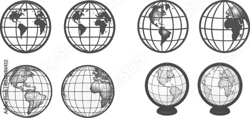 Globe Icon Set, Vector Illustration Isolated on White Background