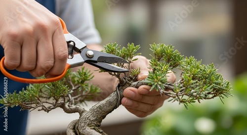 Closeup of Hands Carefully Pruning a Bonsai Tree
