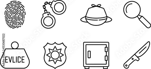 Crime scene investigation vector icons set fingerprint evidence detective tools police equipment outline illustration editable stock vector illustration
