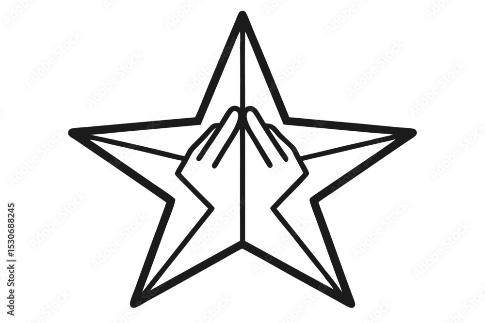 Fototapeta premium Human hand holding star icon evaluation sign one line art design isolated on transparent background