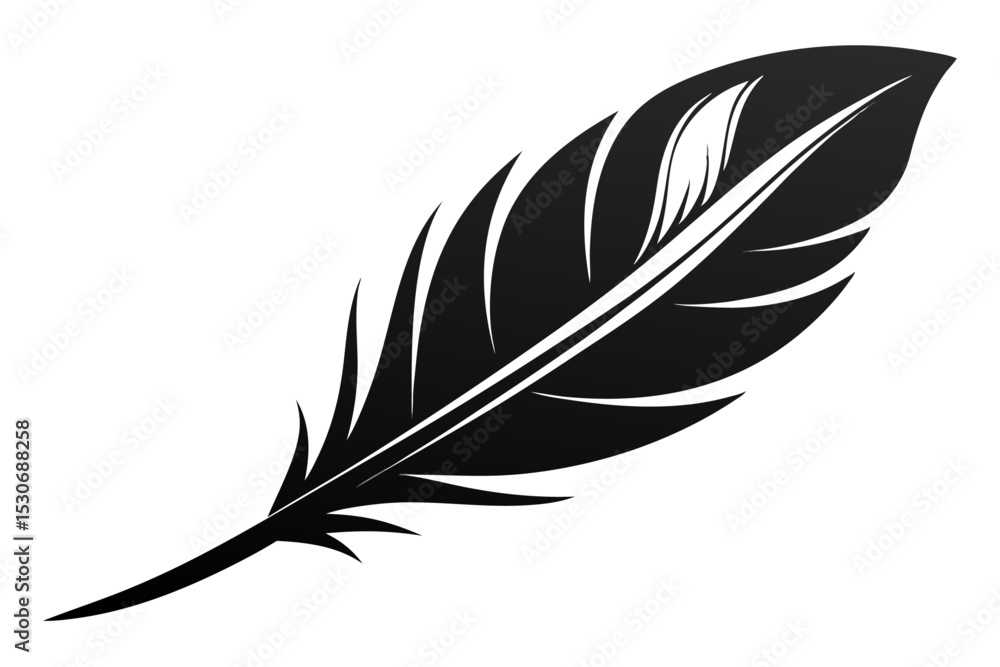Fototapeta premium Elegant black feather line art illustration isolated on transparent background