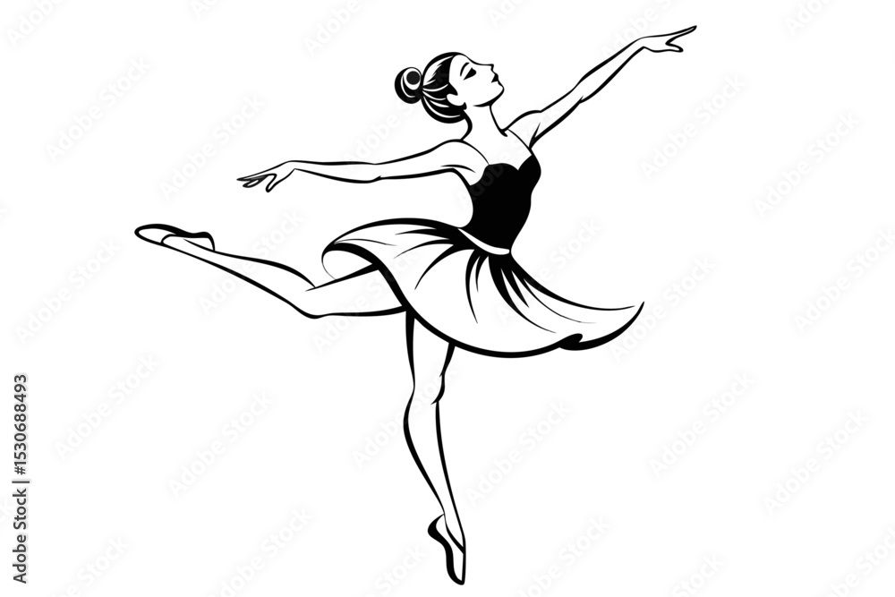 Fototapeta premium Elegant line art ballerina ballet dance illustration isolated on transparent background