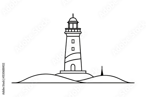 Single line lighthouse drawing continuous outline illustration isolated on transparent background