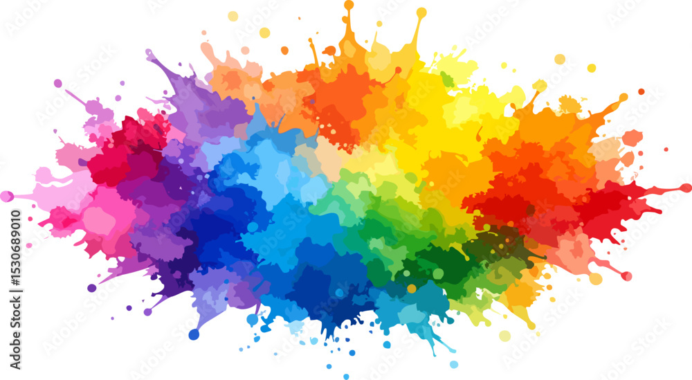 Fototapeta premium Colorful set of watercolor paint splashes, drops, and brush strokes with grunge texture for artistic design