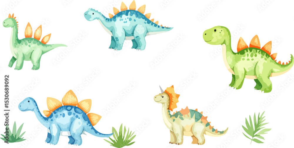 Fototapeta premium Cute and funny little dinosaur vector illustration on white background