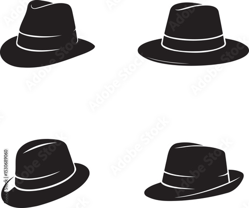 Cowboy Hats silhouette set vector illustration isolated On Transparent Background