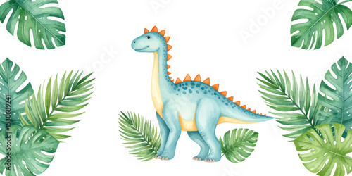 Cute and funny little dinosaur vector illustration on white background