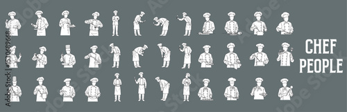 Architectural Drawings Chef people vector illustration, front view, human person Minimal style hand drawn. Sections, Elevations, Floor Plans