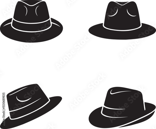 Cowboy Hats silhouette set vector illustration isolated On Transparent Background