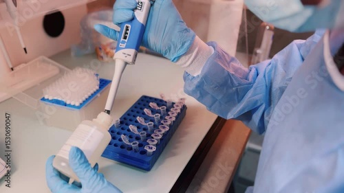 Laboratory technician taking samples of DNA profile fluid