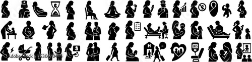 Pregnancy and Maternity Icons Set – Motherhood, Prenatal Care, and Childbirth