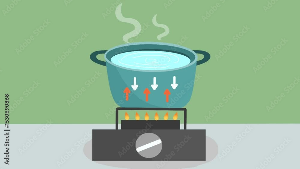 Animated illustration showing heat convection process using boiling ...