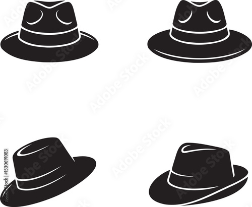 Cowboy Hats silhouette set vector illustration isolated On Transparent Background