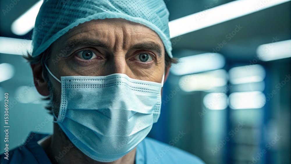 Professional male surgeon with mask and gloves performing surgery in a hospital operating room Professional male surgeon with mask and gloves performing surgery in a hospital operating room