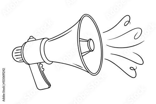 Continuous line drawing of a loudspeaker bullhorn isolated on transparent background