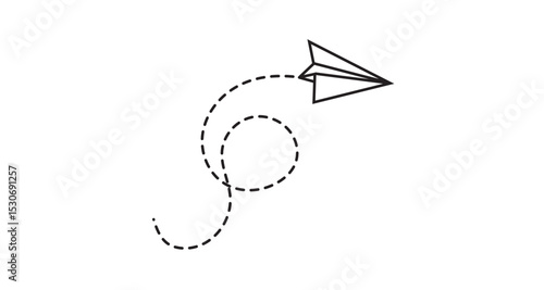 Paper Airplane Dashed Flight Path Icon – Minimal Vector Design