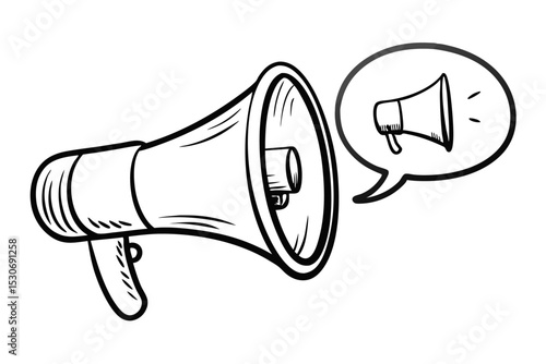 Continuous line drawing of a loudspeaker bullhorn isolated on transparent background