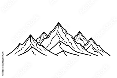 Continuous line drawing of a mountain range landscape isolated on transparent background