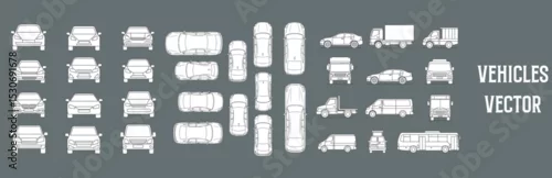Fototapeta Vehicle elevation vector flat illustration collection ideal for architectural design