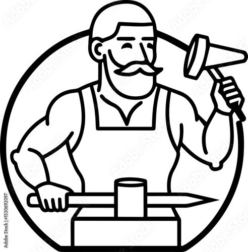 Blacksmith black outline vector and illustration, coloring book page