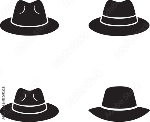 Cowboy Hats silhouette set vector illustration isolated On Transparent Background