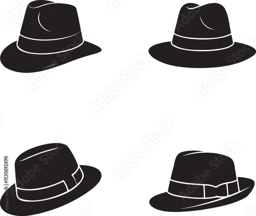 Cowboy Hats silhouette set vector illustration isolated On Transparent Background