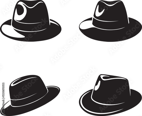 Cowboy Hats silhouette set vector illustration isolated On Transparent Background