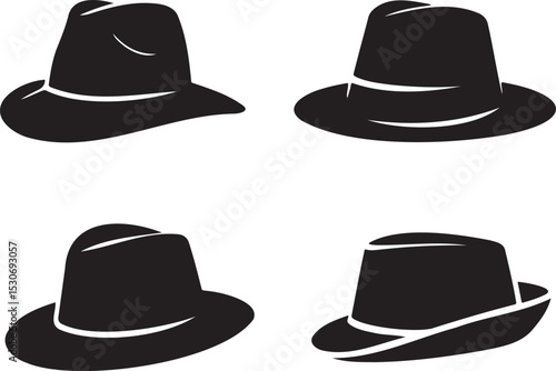 Cowboy Hats silhouette set vector illustration isolated On Transparent Background