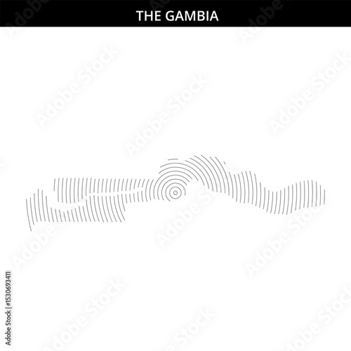 Map outline highlighting features of The Gambia's geography