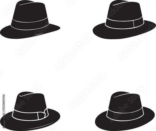 Cowboy Hats silhouette set vector illustration isolated On Transparent Background