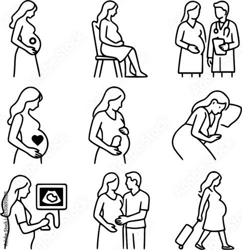 Pregnancy and Maternity Line Icons – Prenatal Care and Motherhood Concepts