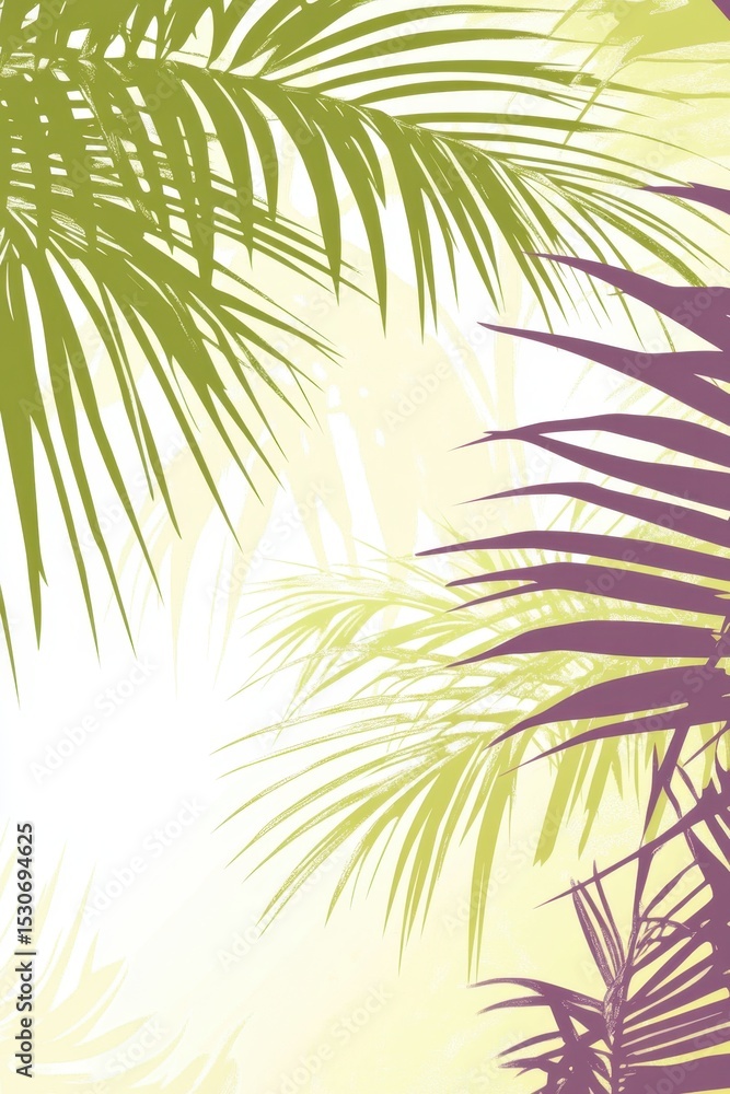 Fototapeta premium Vibrant Tropical Palm Leaves Abstract Art - Green and Purple Tones.