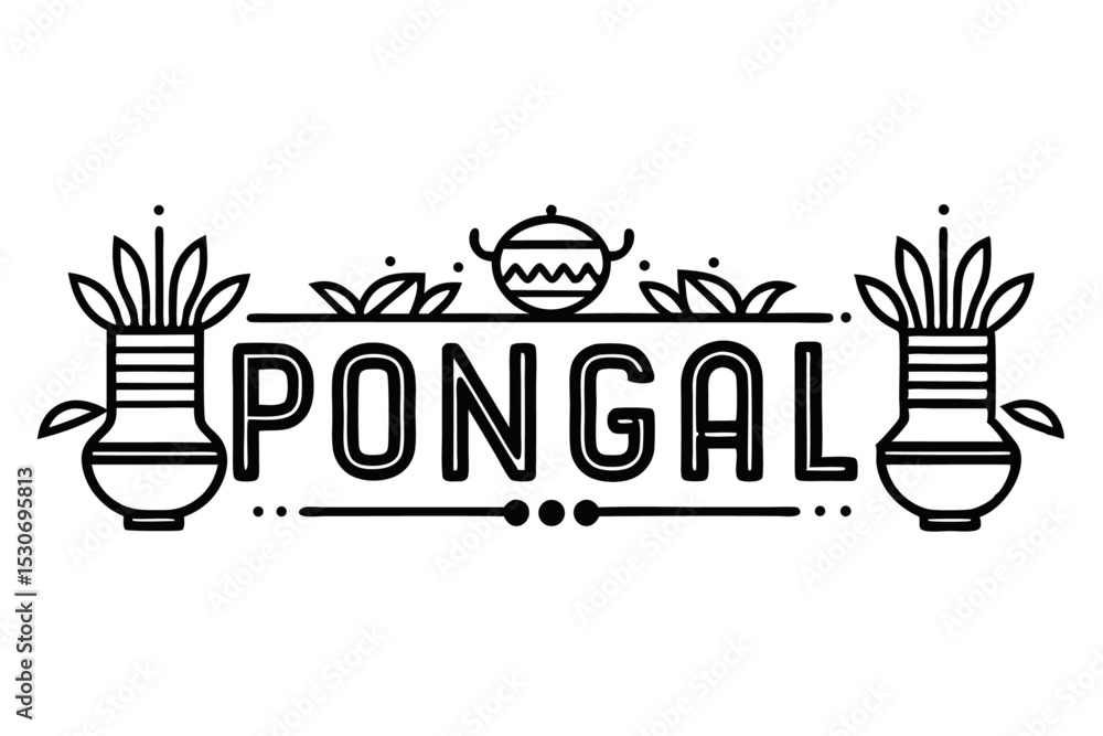 Modern continuous line art of pongal festival isolated on transparent background Modern continuous line art of pongal festival isolated on transparent background
