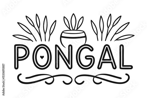 Modern continuous line art of pongal festival isolated on transparent background
