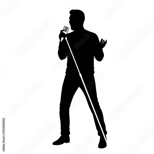 Male singer performing passionately on stage in silhouette  