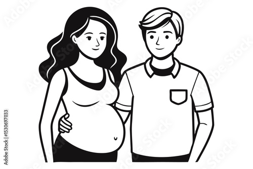 Prenatal couple line art design isolated on transparent background