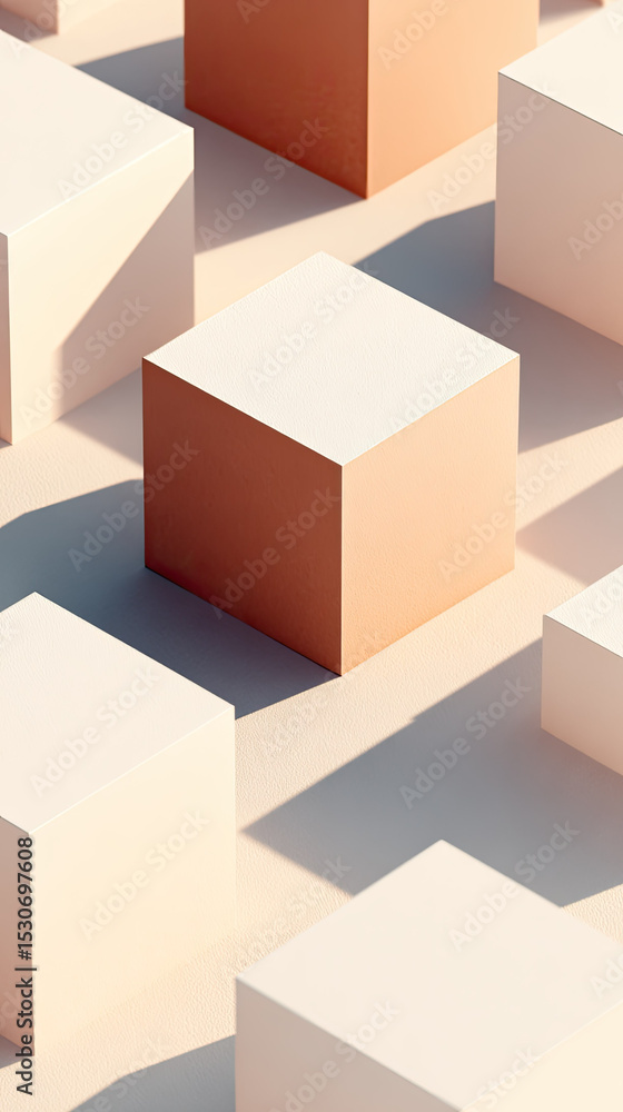 Fototapeta premium Minimalist beige and brown cubes casting soft shadows in sunlight