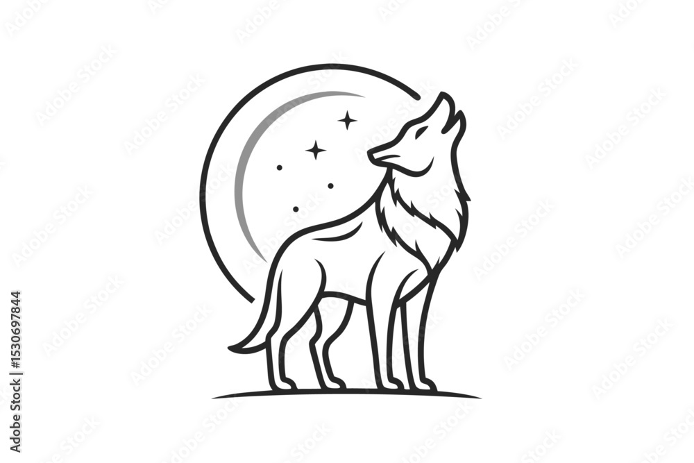 Obraz premium Simple line art wolf howling at the moon design isolated on transparent background