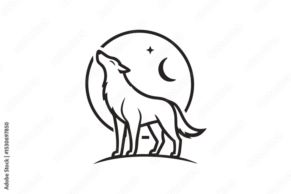 Obraz premium Simple line art wolf howling at the moon design isolated on transparent background
