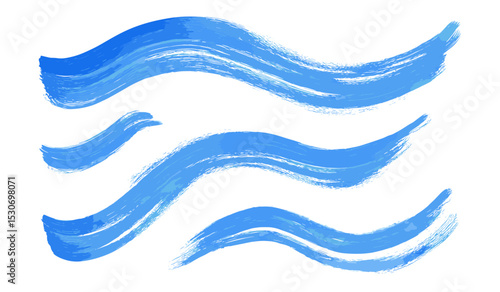 Cobalt blue sea wave brush stroke elements, wavy ultramarine ink texture, summer beach hand-drawn highlights, thick calligraphy ink flow lines, ocean art, vector illustration.