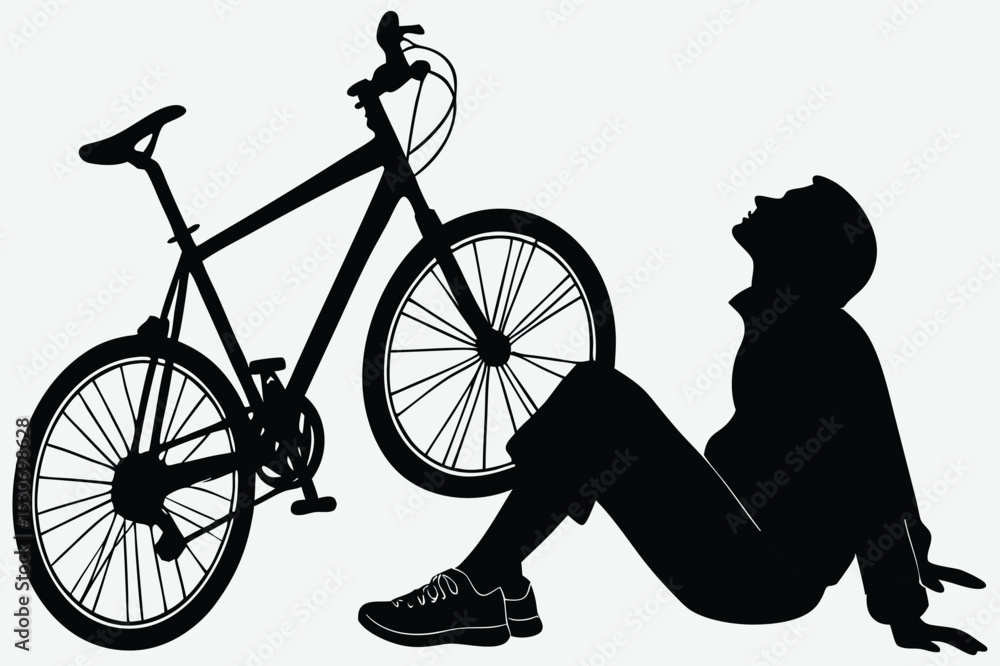 Obraz premium A person resting beside a bicycle silhouette design vector art and illustration